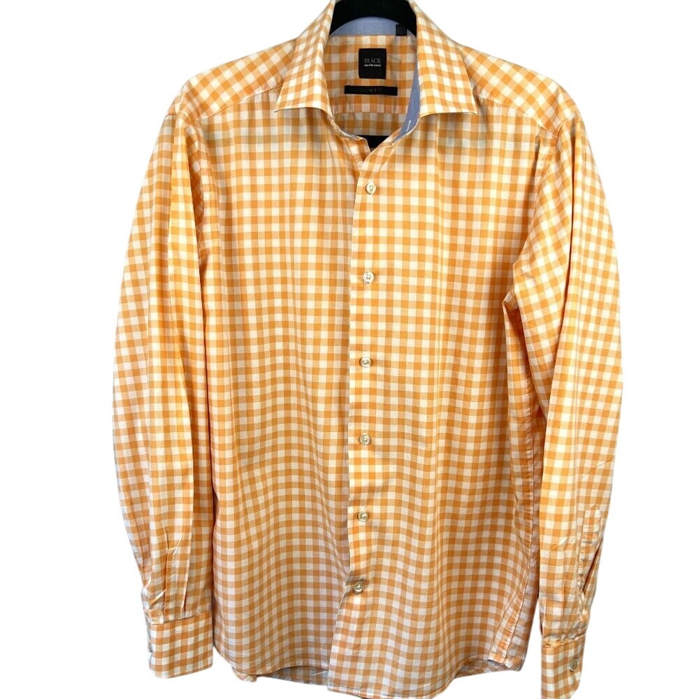 Saks Fifth Avenue Black Label Mens Orange White Gingham Button-up Shirt Size‎ M